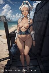 1girls ai_generated avatar_legends avatar_the_last_airbender breasts breasts_out crown dinixdream edit female fur_clothing generated glowing_eyes hair_ornament naked nude red_pussy shaved_pussy undressed white_hair yue