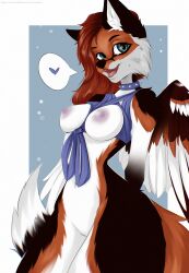 alivion anthro breasts canid canine collar female fox genitals hi_res looking_at_viewer mammal nipples nude pussy simple_background smile smiling_at_viewer solo