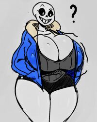 ? big_ass big_breasts big_butt boob_window breast_expansion breasts sans sans_(undertale) sans_au skeleton smile undertale undertale_(series) white_skin