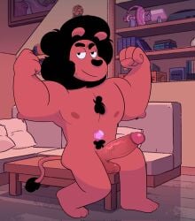 alternate_species anthro balls cartoon_network erection felid flexing genitals hi_res humanoid_genitalia humanoid_penis joemilleryy lion male male_only mammal nude pantherine penis solo steven_quartz_universe steven_universe