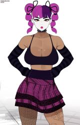 arm asian asian_female big_breasts bra choker festival_lace_(fortnite) fishnet_stockings fishnets fortnite geisha hands_on_hips hazel_eyes lace_(fortnite) lilatole lipstick looking_at_viewer patreon_username pink_hair pink_lipstick purple_hair skirt tattoo tattoo_on_legs thighs twintails two_tone_hair