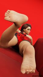 3d big_ass big_breasts blender blender_(software) brown_hair damniwannasniffrubysass feet feet_up female_only fortnite laying_on_sofa laying_on_stomach ruby_(fortnite) wet wet_body