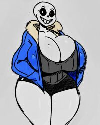 big_ass big_breasts big_butt boob_window breast_expansion breasts sans sans_(undertale) sans_au skeleton smile undertale undertale_(series)