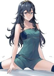 1girls alternate_costume ameno_(a_meno0) bare_shoulders blue_eyes blue_hair blue_shirt blue_shorts camisole closed_mouth collarbone commentary_request female female_only fire_emblem fire_emblem_awakening hair_between_eyes lips long_hair looking_at_viewer lucina_(fire_emblem) more_at_source nintendo pink_lips shirt shorts simple_background small_breasts smile solo spaghetti_strap split sport stretching symbol-shaped_pupils thighs tiara white_background