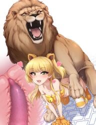 akai_(riaakai) animal_hands animal_penis ass bell blonde_hair blush bottomless censored commission cross_section deep_penetration feline_penis female gloves green_eyes highres idolmaster idolmaster_cinderella_girls jingle_bell jougasaki_rika long_hair mosaic_censoring open_:3 open_mouth paid_reward_available paw_gloves penis simple_background skeb_commission solo striped striped_thighhighs teeth thighhighs twintails upper_teeth_only white_background x-ray yellow_stripes zoophilia