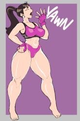 1girls bored breasts brown_hair brycecarringto5 chun-li crop_top earrings gloves muscular muscular_female street_fighter tagme thick_thighs voluptuous wide_hips yawn