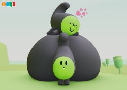 ambiguous_gender ass big_butt blender_(software) blender_eevee dodo_(jelly_jamm) duo feral forest_dodo happy heart hi_res huge_butt hyper hyper_butt looking_at_viewer looking_up onyxsplash tongue tongue_out