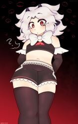 1cuntboy 2023 ? bare_shoulders bow_tie cuntboy femboy girly horn hourglass_figure human human_only humanized lamb_(nebulilac) midriff midriff_baring_shirt navel nebulilac original red_eyes shorts thighhighs white_hair