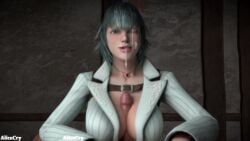 3d alicecry alternate_breast_size animated big_breasts cum cum_on_face devil_may_cry devil_may_cry_4 facial female_focus heterochromia lady_(devil_may_cry) paizuri partial_male short_hair sound straight tagme titjob video voice_acted