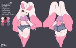 1boy 2018 alternate_color anthro ass big_butt big_penis blush clothed crop_top dakota_(gcfmug) english_text erection eyelashes femboy floppy_ears front_view fur gcfmug hand_on_hip hi_res lagomorph long_ears looking_at_viewer lopunny male male_lopunny male_only male_pokemon mammal model_sheet multicolored_fur nintendo one_eye_closed original_character penis pink_fur pink_shirt pokémon_(species) pokemon pokemon_(species) rear_view red_eyes red_sclera shirt shorts simple_background smile solo standing text thick_thighs two_tone_fur video_games white_fur wide_hips wink