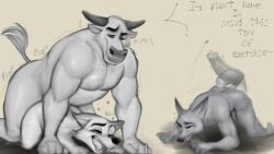 bull chief_bogo disney fitness furry male_only monochrome nick_wilde sex tagme trainer zootopia