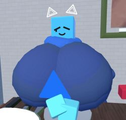 big_ass big_breasts black_eyes black_mouth blue_body blue_clothing blue_hands blue_pants breasts bubble_ass bubble_butt female female_only glowing just_shapes_and_beats sad_cube white_background