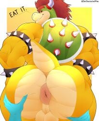 2023 absurd_res anal_request anthro anus anus_focus armband ass ass_focus astor_the_peacock backsack balls bedroom_eyes big_anus big_balls big_butt big_muscles border bowser bracelet butt_grab butt_squish claws deltoids dialogue english_text eyebrows first_person_view gay genitals hair hand_on_butt hi_res horn huge_butt huge_muscles huge_thighs jewelry koopa looking_at_viewer looking_back looking_back_at_viewer male male_only mario_(series) muscular muscular_anthro muscular_male narrowed_eyes nintendo non-mammal_balls nude oral_request perineum presenting presenting_anus puffy_anus rimming_request scalie seductive shell simple_background smile solo solo_male spiked_armband spiked_bracelet spiked_shell spikes spikes_(anatomy) spread_butt spreading squish talking_to_viewer teeth text thick_thighs triceps url white_border yellow_background