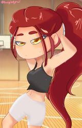 1girls aiden_fox_(fnafhs) artist_request breasts farah_(fnafhs) fhs fhsz3r0 fnafhs fnafhs_z3ro fnafhsrule34 foxy_(fnafhs) gym gym_clothes gym_clothing gym_shorts gym_uniform long_hair medium_breasts red_hair rule_63 standing tagme tomboy yellow_eyes