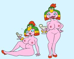 alcoholic_drink anthro breasts dafuol mario_(series) naked_heels nintendo nude pink_skin pussy queen_valentina solo_female super_mario_rpg