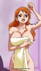 accurate_art_style bath dialogue female female_only naked nami one_piece post-timeskip rao_jackman talking towel towel_only