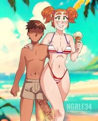 1boy 1girls ass baby_(fnafsl) beach big_ass big_penis bikini brown_hair circus_baby circus_baby_(fnaf) dark_penis dick female five_nights_at_freddy's fnaf fnafng green_eyes huge_cock humanized interracial male massive_penis micro_bikini namygaga ocean orange_hair penis slutty_outfit smegma smelly_cock twintails uncensored veiny_penis white_skin whore younger_female