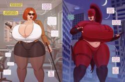 1girls bimbo blind breasts_bigger_than_head cleavage daredevil daredevil_(series) huge_breasts hyper_bimbo marvel marvel_comics matt_murdock red_hair rule_63 saturnxart speech_bubble sunglasses superheroine text_bubble thick_thighs wide_hips