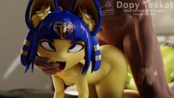 1boy 1girls 3d 3d_(artwork) 3d_model animal_crossing animated ankha ankha_(animal_crossing) ankha_(zy0n7) anthro big_ass blue_hair doggy_style dopyteskat doubutsu_no_mori ear_tuft eyes_rolling_back fingers_in_mouth flat_chest from_behind from_behind_position fur furry human_on_anthro nairu_(doubutsu_no_mori) nintendo open_mouth petite small_breasts sound tagme thick_thighs tongue_out vaginal_penetration video yellow_fur yiff zy0n7