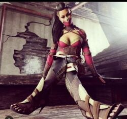 1girls 3d edenian feet female female_only fully_clothed mask masked_female mileena mortal_kombat mortal_kombat_1_(2023) netherrealm_studios non-nude sitting solo stairs