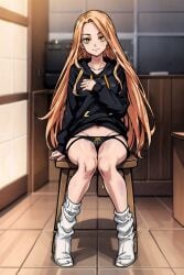 ai_generated belly indoors long_hair navel orange_hair school school_uniform showing_panties tokyo_revengers yuzuha_shiba