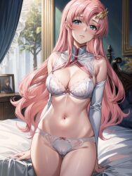 ai_generated blush bra gundam gundam_seed lacus_clyne lingerie panties pink_hair