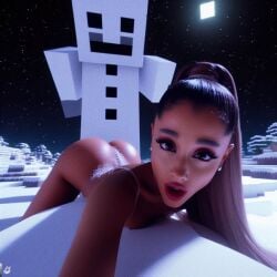 1girls ai_generated ariana_grande ass behind_another brown_hair celebrity crack_pairing crossover crowd dall-e3 implied_penetration implied_sex laying_down laying_on_stomach minecraft night real_person shocked shocked_expression shocked_eyes shocked_face snow snowman tagme