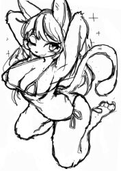 1girls 2023 ass big_breasts bikini blush breasts claws eyebrows eyebrows_visible_through_hair eyelashes feline female female_only furry furry_only hands_behind_head huge_breasts long_hair long_tail one_eye_closed pawpads simple_background sixpixpen sparkles tail yiff