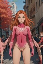 1girls ai_generated atom_eve bottomless cartoonforge cartoony casual_exposure casual_nudity invincible invincible_(comics) invincible_(tv_series) naked naked_female nude nude_female patreon pokies public public_nudity pussy superhero_costume superheroine