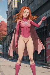 1girls ai_generated atom_eve bottomless cartoonforge cartoony casual_exposure casual_nudity invincible invincible_(comics) invincible_(tv_series) naked naked_female nude nude_female public public_nudity pussy superhero_costume superheroine