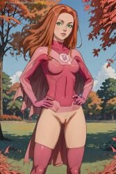 1girls ai_generated atom_eve bottomless cartoonforge cartoony casual_exposure casual_nudity invincible invincible_(comics) invincible_(tv_series) naked naked_female nude nude_female public public_nudity pussy superhero_costume superheroine