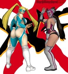 2girls 3d ;) ass back back_view bandai_namco big_ass branded capcom catfight crossover darkoverlord1296 dat_ass jaycee jaycee_(tekken) julia_chang legs logo looking_at_viewer looking_back luchador luchadora mika_nanakawa namco namco_bandai patreon rainbow_mika side_view street_fighter tekken tekken_tag_tournament_2 thighs twitter watermark wink wrestler wrestling wrestling_attire wrestling_boots wrestling_gear wrestling_mask wrestling_outfit xwf