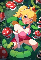 ai_generated breasts choking mario_(series) moaning nintendo penetration pipes piranha_plant princess_peach tentacle tentacle_sex