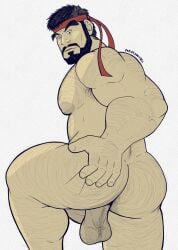 ass backsack balls bara baraboy beard capcom facial_hair headwear male male_only muscles muscular nude penis ryu_(street_fighter) solo solo_male street_fighter