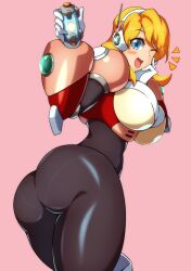 1girls alia alternate_breast_size android ass big_ass big_breasts blonde_hair blue_eyes bodysuit kotatuman_dash mega_man mega_man_x robot tight_clothing