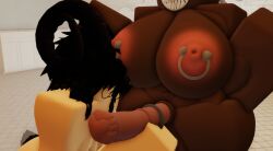 1boy 1futa 3d areola areolae artist_request big_breasts big_penis black_hair breasts cock_ring dark-skinned_futa dark_skin femboy futa_on_male futanari glasses goat handjob horn horn_grab horsecock intersex male nipple_piercing nipples penis penis_awe piercing roblox robloxian sharp_teeth shower source_request tagme