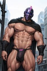 1boy abs ai_generated aiartdouglas bara big_muscles big_pecs bulge chest_hair daddy dilf gay hair happy_trail helmet helmet_only human hunk leg_hair male male_only mostly_nude muscular muscular_human muscular_male musk navel nipples pecs pubes solo sweat underwear underwear_only yaoi