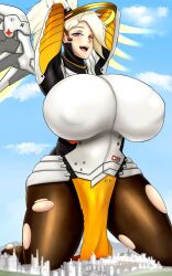 blush breast_expansion breasts_bigger_than_head city giantess giga_giantess gigantic_thighs huge_breasts hyper_ass hyper_breasts mercy mkonstantinov overwatch puffy_nipples ripped_clothing thick_thighs tight_clothing