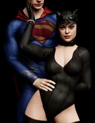 1boy 1girls 3d 3d_(artwork) abs absurd_res absurdres agent_4_tea_se7en batman_(series) black_background black_hair black_stockings bracelet cape catsuit catwoman catwoman_(injustice) couple couple_(romantic) dc dc_comics dc_extended_universe dceu exposed_thighs female female_focus female_human goggles goggles_on_head grabbing_bulge grabbing_penis hand_behind_back hand_on_cheek hand_on_waist helmet hi_res highres imminent_sex implied_handjob injustice_2 kal-el leather leather_clothing leotard light-skinned_female light-skinned_male light_skin looking_at_camera looking_at_viewer male male/female man_of_steel medium_breasts muscles muscular muscular_male pearl_bracelet render seductive seductive_eyes seductive_look selina_kyle short_hair stockings superhero superhero_costume superheroine superman superman_(series) thick_thighs thighhighs thighs visor visor_(eyewear) visor_glasses visor_helmet