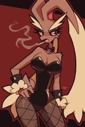 angry breasts bunny_ears bunny_girl bunnysuit cigarette fishnets lopunny notyoursagittarius playboy_bunny pokémon_(species) pokemon pokemon_(species)