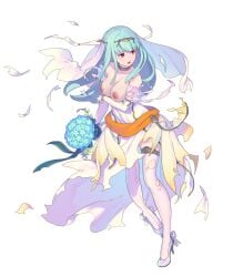 1girls alternate_costume bare_shoulders blue_hair bouquet breasts bridal_veil bride choker detached_sleeves dress edit female female_only fire_emblem fire_emblem:_the_blazing_blade fire_emblem_heroes flower full_body hair_ornament high-angle_view high_heels highres holding horror_flight7830 large_breasts long_hair looking_away ninian_(bridal)_(fire_emblem) ninian_(fire_emblem) nintendo nipples nude_filter official_alternate_costume open_mouth red_eyes shoulders solo strapless strapless_dress thighhighs topless torn_clothes torn_dress torn_thighhighs veil wedding_dress white_background white_dress