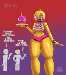 animatronic anon bimbo chicken dialogue evil_raccoon five_nights_at_freddy's five_nights_at_freddy's_2 fnaf furry metallic_body robot robot_girl thick thick_ass thick_thighs toy_chica_(fnaf) yiff