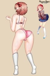 1female 1girls 5_fingers artist_name ass back back_view bare_shoulders behind_view below_view bra butt cameltoe clothes clothing doki_doki_literature_club female girl instagram_logo instagram_username just_sayori matching_underwear panties patreon_logo patreon_username pink_bra pink_panties reference_image sayori_(doki_doki_literature_club) socks strawberry_blonde_hair tiktok_logo tiktok_username tippy_toes twitter_logo twitter_username underwear underwear_only viewed_from_behind viewed_from_below