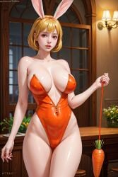 1girls ai_generated big_breasts blonde_hair breasts bunny_ears bunny_girl cameltoe carrot carrot_(one_piece) carrot_(one_piece_humanized) clavicle cleavage collarbone covered_navel fake_animal_ears female female_only groin hairband highleg highleg_leotard hips humanized indoors leotard light_blush lips looking_at_viewer makeup nipple_bulge no_bra no_panties one_piece orange_clothing pale-skinned_female pale_skin parted_lips purapura realistic short_hair standing thighs unzipped wall_lamp white_body white_skin