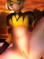 1girl blonde_hair esinaxxx masked masked_female miraculous_ladybug pussy solo superheroine vesperia_(character) zoe_lee