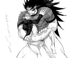 2boys angry arched_back ass ass_grab barefoot big_dom_small_sub blush bottomless buttjob censored clinging earrings erection eyeshield_21 forced_yaoi frottage gaou_rikiya gay giant grab hair harikonotora hold huge_cock human jewelry leg_lift male male_rape_victim marco_reiji monochrome muscle open_clothes open_mouth open_shirt penis rape scar significant_size_difference size_difference straddle suspended sweat very_long_hair yaoi