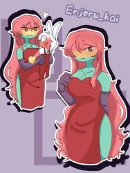 bare_shoulders big_breasts bolivia_(countryhumans) breasts countryhumans countryhumans_girl dress female gloves green_body hair red_dress