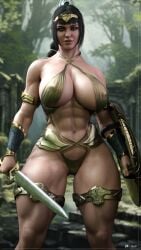 1girls 3d 3d_(artwork) abs areolae armwear baldur's_gate baldur's_gate_3 bikini_armor black_hair blurry_background bondage bracers breasts casual cga3d circlet dungeons_and_dragons female female_focus female_only hi_res high_resolution highres large_breasts legwear looking_at_viewer nipples nude pale_skin shadowheart shield skimpy skimpy_armor skimpy_clothes solo solo_focus sword unconvincing_armor weapon wide_hips wizards_of_the_coast wonder_woman_(cosplay)