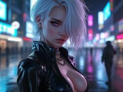 1girls ai ai_generated cyberpunk female looking_at_viewer undercut