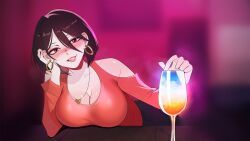 biting_lip blush blush blushing_at_viewer bob_cut brown_eyes brown_hair drunk female female_focus female_only horny horny_capybara horny_female looking_at_viewer original original_character